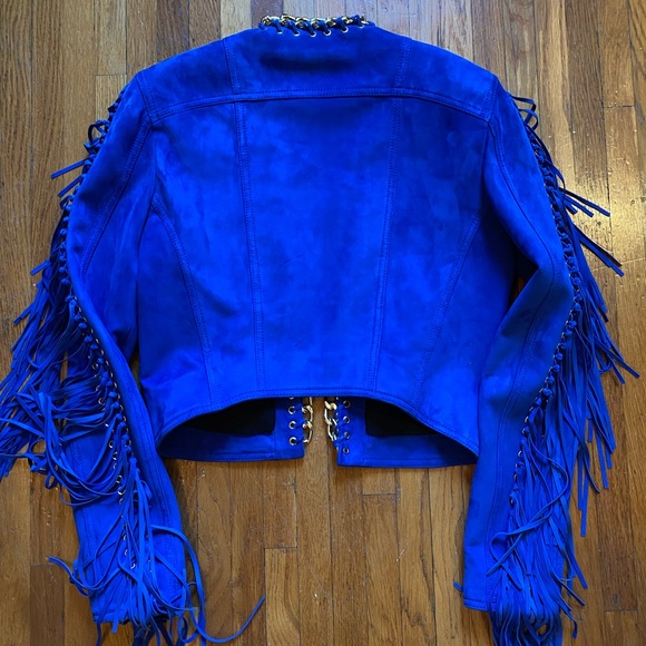 ❌SOLD❌ Balmain blue suede fringe cropped jacket - Picture 2 of 6